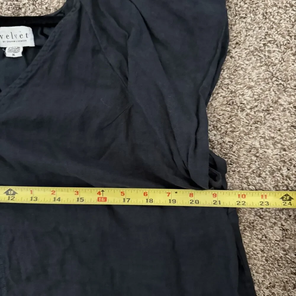 Velvet Graham Spencer 100% linen black fluttler sleeve top classic XL - Picture 11 of 11